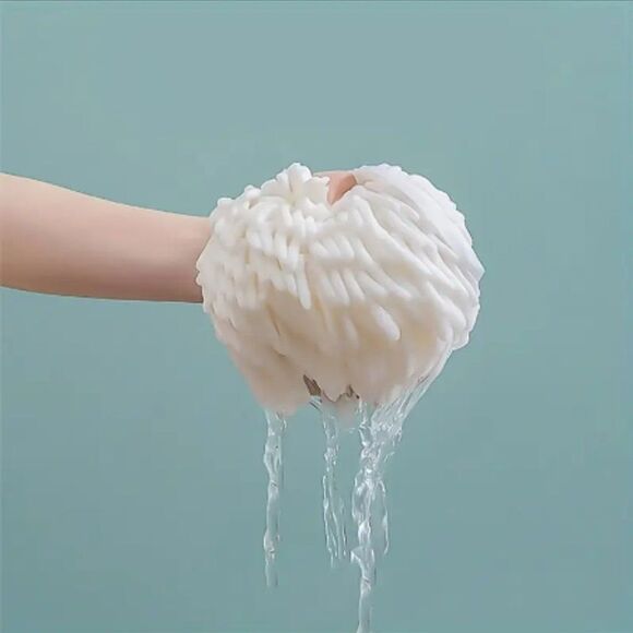 Luxurious Bath Shower Chenille Poof in White - Picture 3 of 4